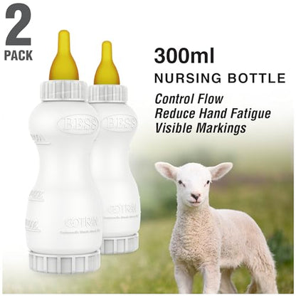 BESS Small Animal Nursing Bottle, No Leak Nipple with Insert, Wide Mouth Bottom Cap Easy Fill and Clean, Control Flow, Non-Collapsing (10oz, 2pk) - size: 1 Count (Pack of 2), style: 2pk