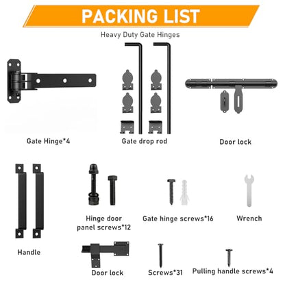 Heavy Duty Gate Hinges, 13" Bolt-On or Weld-On Hinges with Slide Bolt Gate Latch, Cane Bolts, Door Handles, 180° One-Way Open Gate Hinge for Double Wooden Door/Metal Gates,Garden Gates, Fence, Barn - style: 4 Pack Gate Hinges with Accessories
