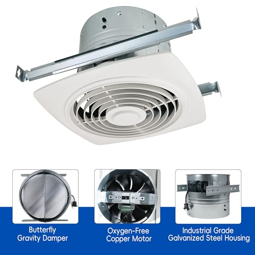 REEPLAR 8-Inch Ceiling Mount Exhaust Fan, 200 CFM Powerful Ventilation, Replacement for 505 Vertical Discharge Exhaust Fan, Fits 8" Roof Duct System, Ideal for Kitchen, Bathroom and Laundry Room