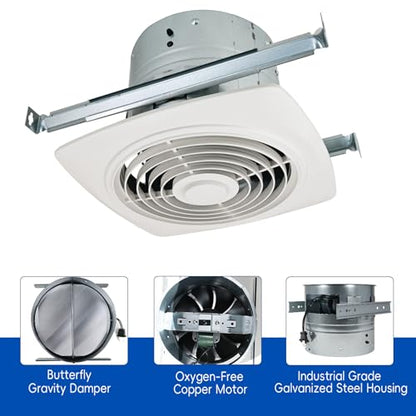 REEPLAR 8-Inch Ceiling Mount Exhaust Fan, 200 CFM Powerful Ventilation, Replacement for 505 Vertical Discharge Exhaust Fan, Fits 8" Roof Duct System, Ideal for Kitchen, Bathroom and Laundry Room