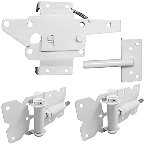 Self-Closing Vinyl Fence Gate Hardware Kit - White Vinyl PVC Fencing Gate Kit Includes Hinges & Latch - size: Self Close White