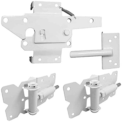 Self-Closing Vinyl Fence Gate Hardware Kit - White Vinyl PVC Fencing Gate Kit Includes Hinges & Latch - size: Self Close White
