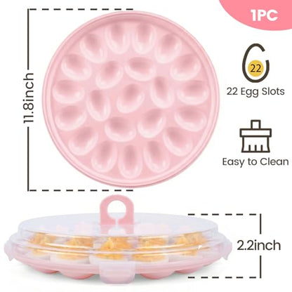 HANSGO Deviled Egg Containers with Lid, Deviled Egg Platter Carrier Holder Trays with 22 Slots for Holiday Party and Home Kitchen, Pink - color: Pink