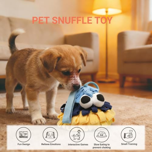 Pinecone Pet Snuffle Toy with BB Squeaker & Crinkle Paper | Interactive Hide and Seek Food Puzzle Toy | Hangable Design for Small Dogs & Small Pets | Mental Enrichment & Playtime Use (Blue) - color: blue