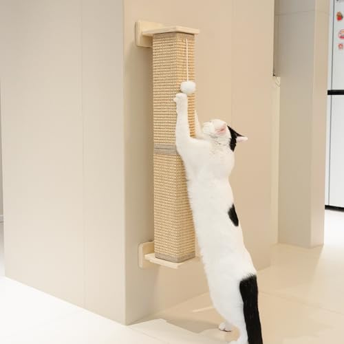 PETKARAY Wall Mounted Cat Scratcher, 30" Large Sisal Cat Scratcher for Wall, Square Sisal Cat Scratching Post with Toy Ball - size: Wall Post