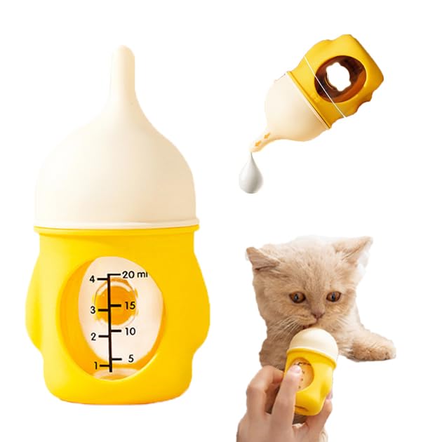Pet Bottle, Silicone Feeding Nipple for Newborn Puppy Small Animal Bottle with Anti-Choking Valve, 20ml (Yellow)