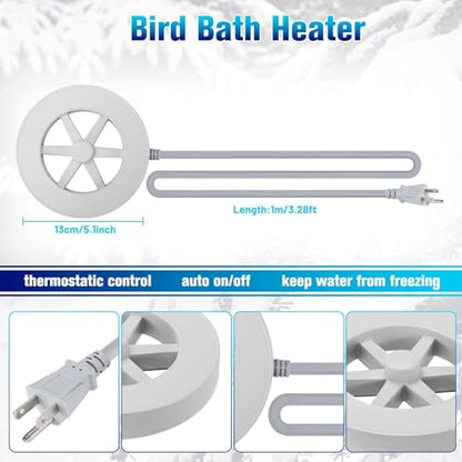 70W Heated Bird Bath for Outdoors in Winter - Cast Aluminum Submersible Thermostatic Control Heated Chicken Waterer with Auto Shut Off,Energy Efficient for Patio Yard,Garden,Chicken coop,Pond