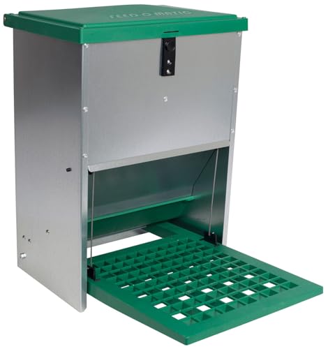Hatching Time Treadle Chicken Feeder – 26 lb Capacity – Weight-Activated Outdoor Poultry Feeder – Rodent-Resistant, Galvanized Metal, Weatherproof Design for Chickens, Ducks, Game Birds - size: 26 Pound