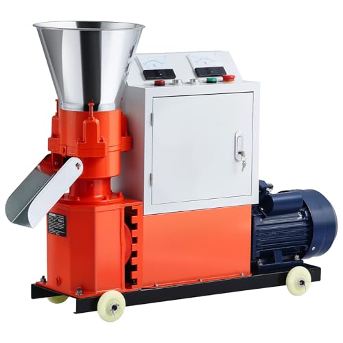 VEVOR Feed Pellet Mill Machine, 8 mm Animal Feed Pellet Making Machine, 3KW 240V Animal Food Granulator Mill Machines with 3 Pressure Rollers & 4 Wheels, Ideal for Poultry, Livestock, Farm Animals - size: 8mm (0.32") grinding disc