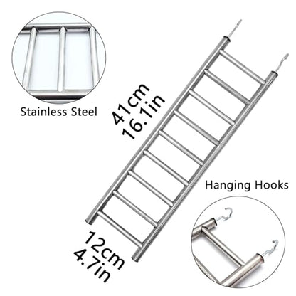 2Pack Stainless Steel Bird Ladders 9-Step Parrot Ladder Hanging Bird Cage Climbing Toys with Hooks Birds Exercise Toy for Parakeets, Parrots, Cockatoo，Rust-Resistant and Easy to Clean - color: 2 PCS