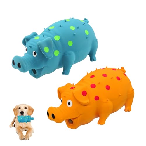 Andiker 2PC Dog Squeaky Toys, 8" Latex Dogs Chew Toy with Oinks Sound Grunting Pig Dog Toy for Dental Biting, Chasing to Kill Boring Time (Blue,Orange) - color: Blue,Orange