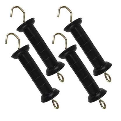 POPETPOP 4pcs Electric Fence Gate Handle Insulators with Spring, Heavy Duty Black Pp and Iron Material, Universal Compatibility for Ranch Management and Farm Environments