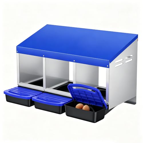 Garvee Heavy Duty Metal Chicken Nesting Box - 3 Compartments, Roll Away Egg Tray - Easy-Clean Galvanized Steel, Wall Mount or Freestanding, for Backyard Coops, Blue - color: Blue, size: 3 holes without legs