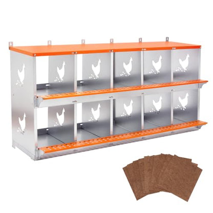 8-Bay Metal Chicken Nesting Box for Hens and Ducks, Wall-Mounted Galvanized Steel Coop Nest with Ventilation, Easy Assembly (10-Orange) - color: 10-Orange