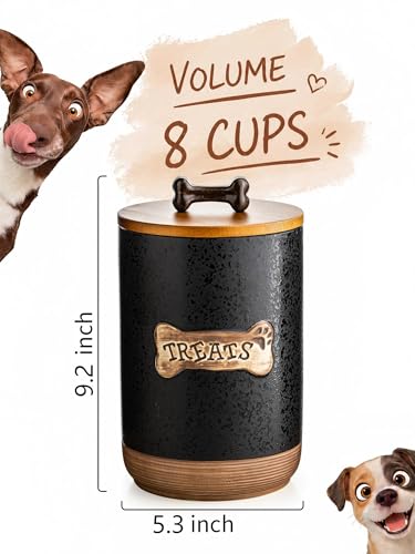 Miamolo Dog Treat Container Jar, Ceramic Airtight Dog Food Storage Container with Lid and Handle, Dog Treats Cookie Snack Jar Canister for Kitchen Counter, Gift for Dog Owners, Bone Glinting Black - color: Bone Glinting Black
