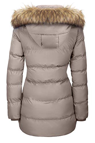 WenVen Women's Winter Thicken Puffer Coat Warm Jacket with Faux Fur Removable Hood - color: Khaki, size: XX-Large