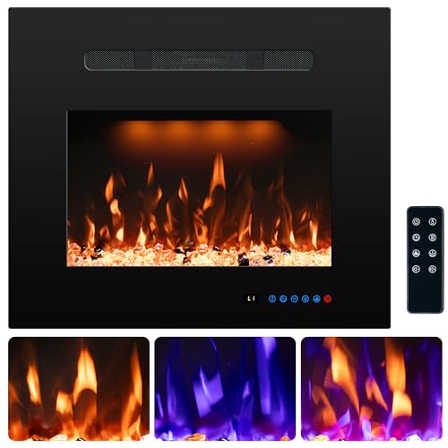 21.14" W Rear Electric Fireplace Inserts with 3 Flame & Top Light, Recessed Fireplace Heater,Thermostat, 750/1500W, Crackling Sound, Logs & Crystals, Timer, No Wall Mount - size: 25"W22"H