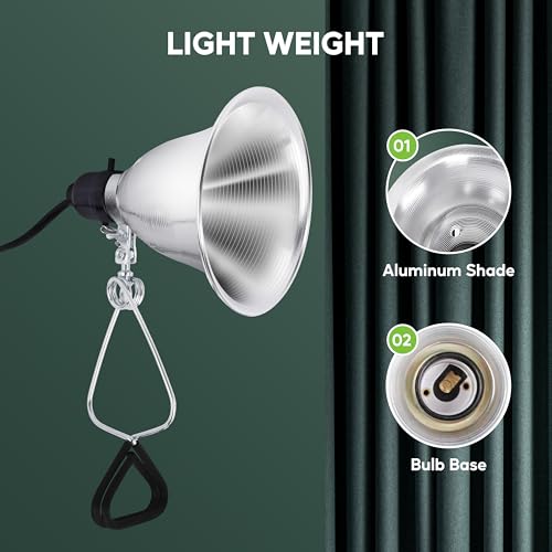Healsmart 5.5" Clamp Light Socket, 60-Watt Maximum with 6 Feet 18/2 SPT-2 Cord, Aluminum Reflector E26 (no Bulb Included), for Reptiles and Plants Growing, 2-Pack - size: 5.5 Inch (60 Watts), style: 2-Pack