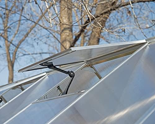Canopia 6x8 Greenhouse Kit with Plant Hangers, Hobby Walk-in Twin-Wall UV Polycarbonate Heavy Duty Aluminum Frame, Lockable Door, Adjustable Roof Vent, Rain Gutters, Galvanized Steel Base, Mythos - color: Silver with Plant Hangers, size: 6 Ft. x 8 Ft.