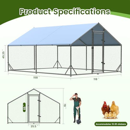 Large Metal Chicken Coop,Upgraded Outdoor Chicken Coop Run Chicken Shelter,Walk-in Poultry Cage Spire-Shaped Chicken Run with Waterproof and Anti-UV Cover for Outside,Backyard and Farm,13'x9.8'x6.4' - size: Full Coverage/13'Lx9.8'Wx6.4'H