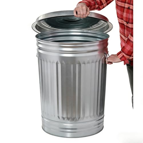 31 Gallon Galvanized Steel Trash Can with Lid Rodent Proof Weather Resistant Heavy Duty Metal Can for Yard Waste and Pet Food Storage