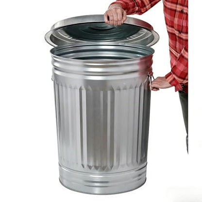 31 Gallon Galvanized Steel Trash Can with Lid Rodent Proof Weather Resistant Heavy Duty Metal Can for Yard Waste and Pet Food Storage