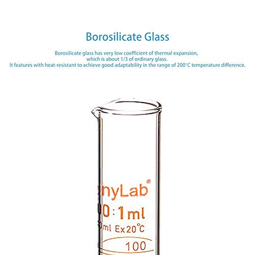 stonylab 1-Pack Graduated Cylinder, Borosilicate Glass 100 ml Heavy Wall Graduated Glass Measuring Cylinder - size: 100 ml