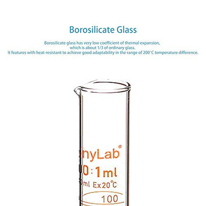 stonylab 1-Pack Graduated Cylinder, Borosilicate Glass 100 ml Heavy Wall Graduated Glass Measuring Cylinder - size: 100 ml
