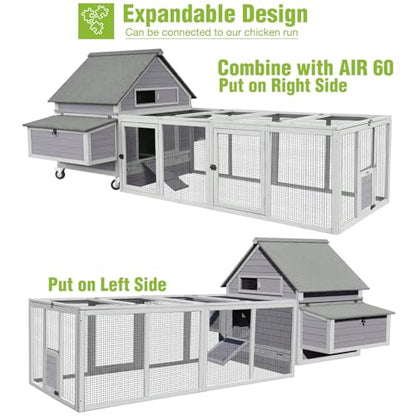 GUTINNEEN Large Chicken Coop for 4-6 Chickens, Movable Thickened Wooden Hen House on Wheels with Easy Clean Removable Tray & 2 Nesting Boxes, Extra Large Outdoor Duck Cage & Rabbit Hutch - color: Grey 14.61ft²