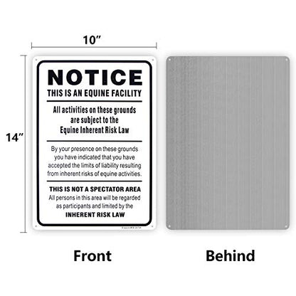 Equine Liability Sign, Statute Horse Barn Stable Farm Sign,- 10"x 14" - .040 Rust Free Aluminum – Reflective, UV Protected and Weatherproof - size: 14'' x 10''