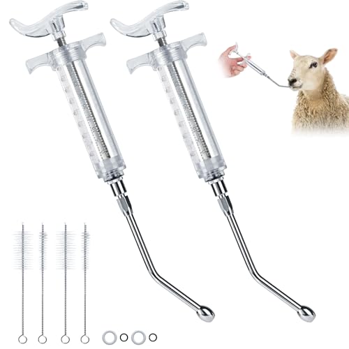 2 Pieces Reusable Goats Syringe with 2 Drench Nozzle, Adjustable Dosage Detachable Sheep Drench Livestock Syringe for Sheep Baby Goat Supplies - 50ML - style: 50ml