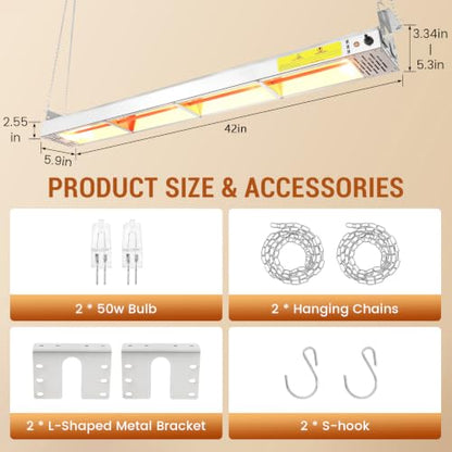 42-Inch Food Heat Lamp - 1000W Commercial Food Warmer Lamp Overhead Stainless Steel Catering Heat Lamps Electric Strip Heater for Restaurant Buffet Parties Kitchen, Silver 115V - color: Silver, size: 42 Inch
