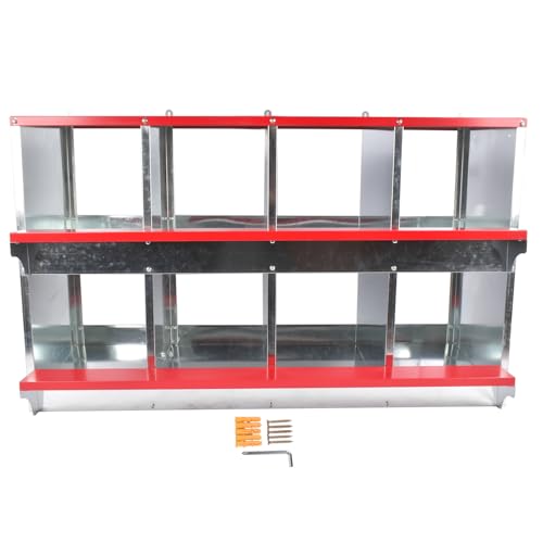 Chicken Nesting Boxes - 8-Compartment Metal Wall-Mounted Poultry Nest Box for Chickens, Hens, and Ducks - Easy Egg Collection - Large Vented Holes - Chicken Coop Equipment