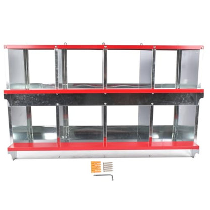 Chicken Nesting Boxes - 8-Compartment Metal Wall-Mounted Poultry Nest Box for Chickens, Hens, and Ducks - Easy Egg Collection - Large Vented Holes - Chicken Coop Equipment