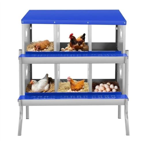 6 Compartment Chicken Nesting Box, Heavy Duty Metal Laying Box with Perch, Easy Assembly & Easy Clean for Outdoor Chicken Coop, Blue - color: Blue, size: 6 Compartments with legs