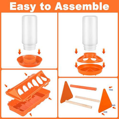 POMINEL Plastic Baby Chicken Feeder and Waterer Set (Orange) - color: Orange