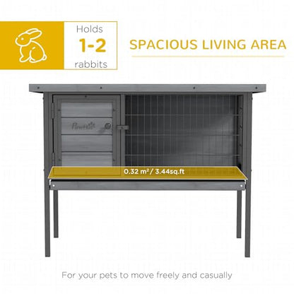 PawHut Rabbit Hutch Elevated Bunny Cage Small Animal Habitat with Metal Frame, No Leak Tray, Metal Wire Pan and Openable Water-Resistant Asphalt Roof for Indoor/Outdoor Gray - color: Gray