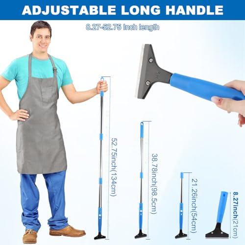 Heavy Duty Floor Scraper, 8" Wide Razor Blade Scraper Tool with 48" Long Handle, 10PCS Extra Metal Blades for Cleaning Wall Glass Floor Paint Gum Stains Stickers Linoleum Stove Top