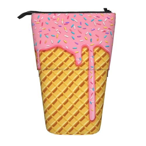 Ice Cream Kids Standing Pencil Case Girls Boys Telescopic Stationary Pouch with Zipper Large Capacity Stand up Pen Bag Portable Makeup Holder for Children School Students Office Supplies - color: Ice cream