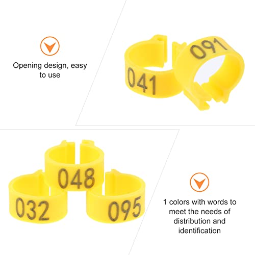 Happyyami 100 Pcs Numbered Pigeon Foot Bands Bird Ring Leg Bands for Chicken Parakeets Parrots Other Birds Plastic Ring Bright Colors for Easy Identificati - color: Yellow