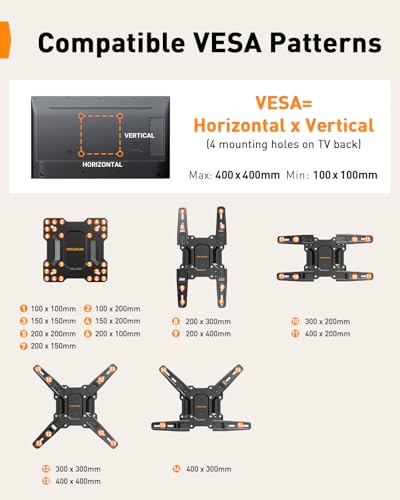 Perlegear Full Motion TV Mount for Most 26–65 inch Flat or Curved TVs up to 82 lbs, Wall Mount TV Bracket with Articulating Arms, Tool-Free Tilt, Swivel, Extension, Max VESA 400x400mm, PGMF3 - size: for 26-65 inch TVs