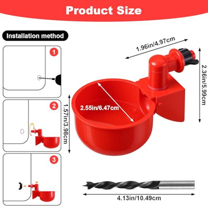 Automatic Chicken Waterer Cups, 24-Pack Poultry Drinker with Hole Saw, Gravity Fed Leak-Proof Water Feeder for Chickens, Ducks, Turkeys, Rabbits, Geese