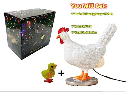 3D LED Hen Night Light with USB, Resin Egg Lamp in Gift Box, Funny Chicken Table Lamp for Easter, Christmas, Birthdays