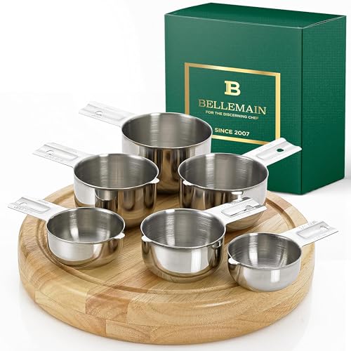 Bellemain One-Piece Stainless Steel Measuring Cups Set of 6 – Nesting Metal Measuring Cups for Kitchen – Dry & Liquid Measurements (ML & OZ), Rust-Resistant, Dishwasher Safe, Ergonomic Design - color: Stainless Steel