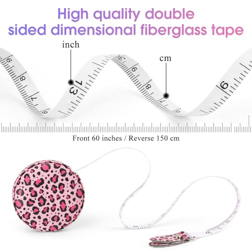 Retractable Mini Tape Measure, Auto-Retract, Premium Leather Tape Measure, Dual-Sided Ruler, Ideal for Fabric Cutting, Body Measurements, and Handicrafts (Leopard Print) - color: Leopard Print