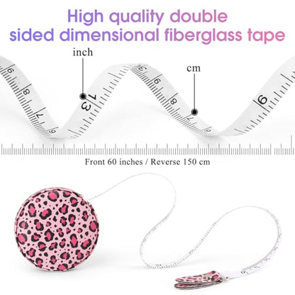 Retractable Mini Tape Measure, Auto-Retract, Premium Leather Tape Measure, Dual-Sided Ruler, Ideal for Fabric Cutting, Body Measurements, and Handicrafts (Leopard Print) - color: Leopard Print