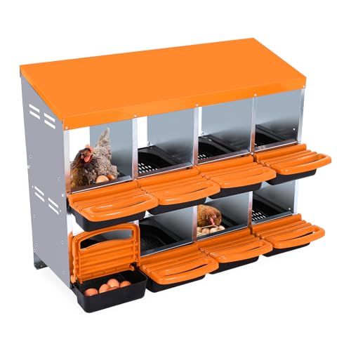 Chicken Nesting Box with Roll Away Design, 2-Layer Hen Nesting Boxes with Legs and Removable Lid, Easy Egg Collection, Cleanable Pull-Out Roosting Box for Chickens - color: Orange, size: 8 holes