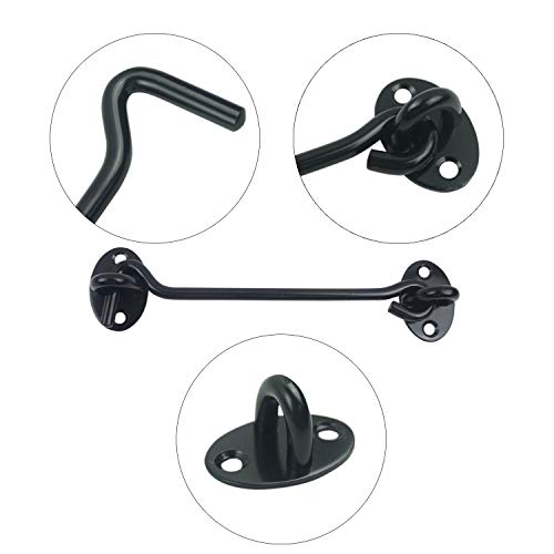 2PCS 6 Inch Stainless Steel Barn Door Hook and Eye Latch - Black, Long Privacy Cabin Swivel Window Hook, Heavy Duty Gate Latch Holder Easy Lock - for Sliding Door, Garage, Shed, Window - size: 6 Inch - Black