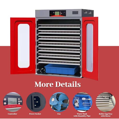 1000 Eggs Automatic Incubator Cabinet for Hatching Egg, with Automatic Egg Turning and Temperature Humidity Control, Large Commercial Poultry Hatcher for Chicken, Duck, Goose, Quail Eggs - size: 1000 Eggs
