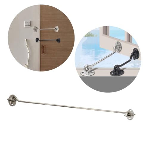 2 Pack 16" Safety Barn Door Hook and Eye Latch Silver, Stainless Steel Heavy Duty Gate Latch Holder, Long Privacy Cabin Door Swivel Window Hook for Sliding Doors, Garage, Shed, Window - size: 16 Inch - Silver
